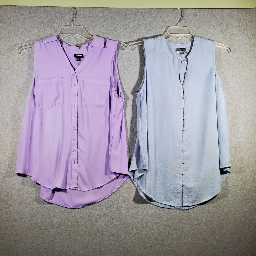 LOT OF 2 Torrid Madison Georgette Sleeveless Blouses Size 0 Lavender Blue